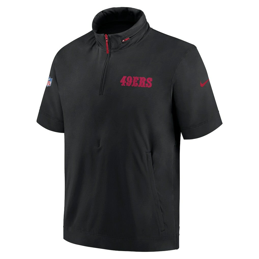 Nike San Francisco 49ers 2024 Sideline Coach Short Sleeve Half-Zip Hoodie Jacket Black