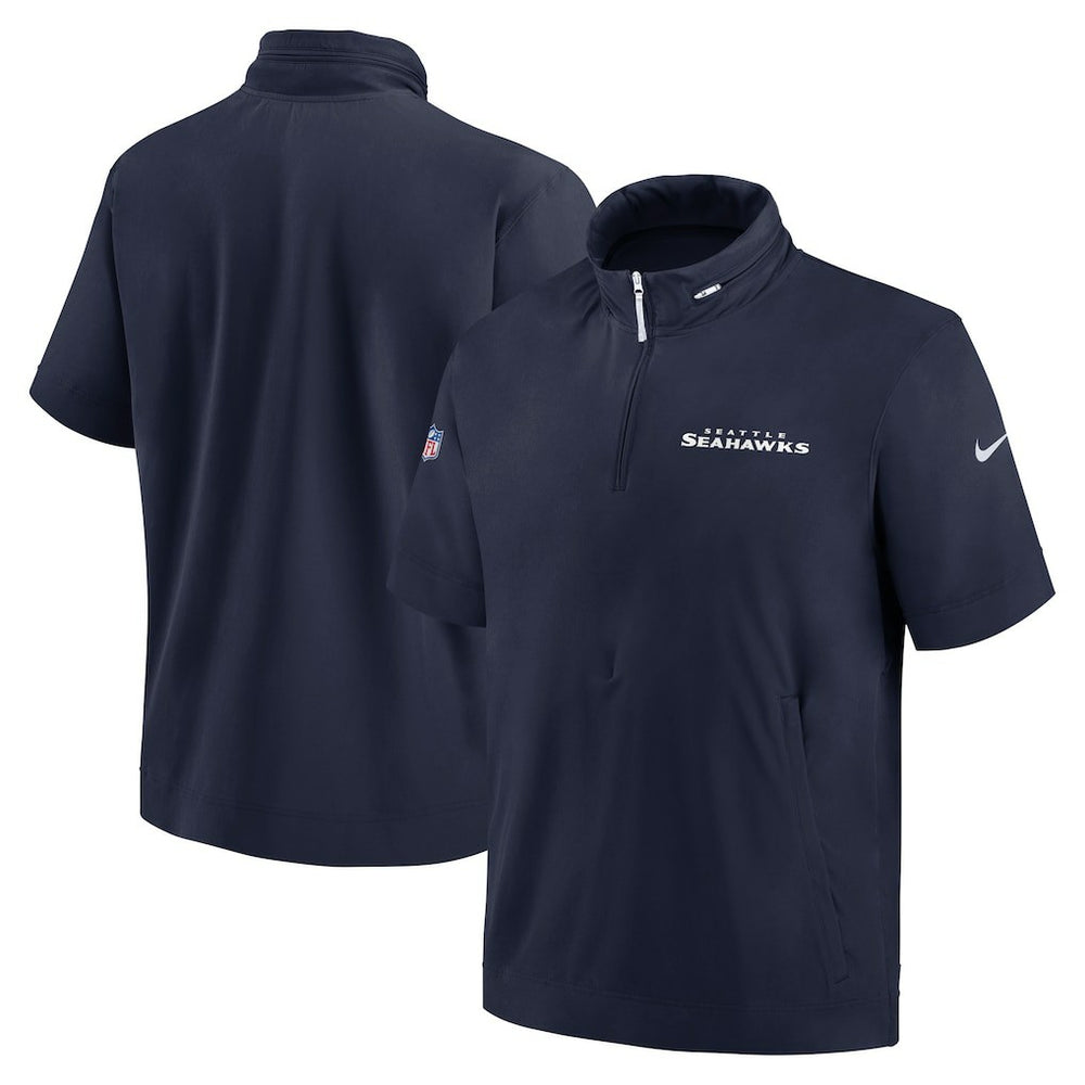 Nike Seattle Seahawks 2024 Sideline Coach Short Sleeve Half-Zip Hoodie Jacket College Navy