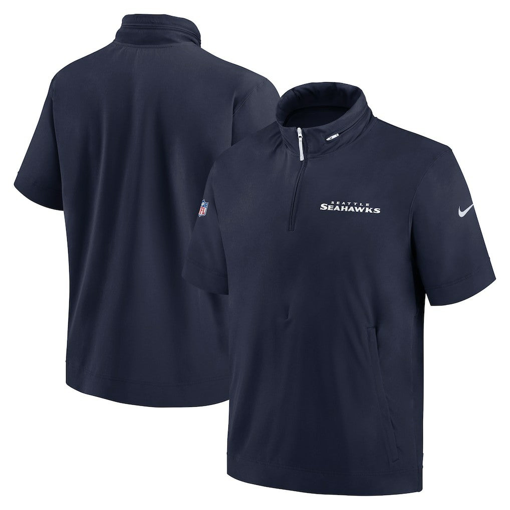 Nike Seattle Seahawks 2024 Sideline Coach Short Sleeve Half-Zip Hoodie Jacket College Navy