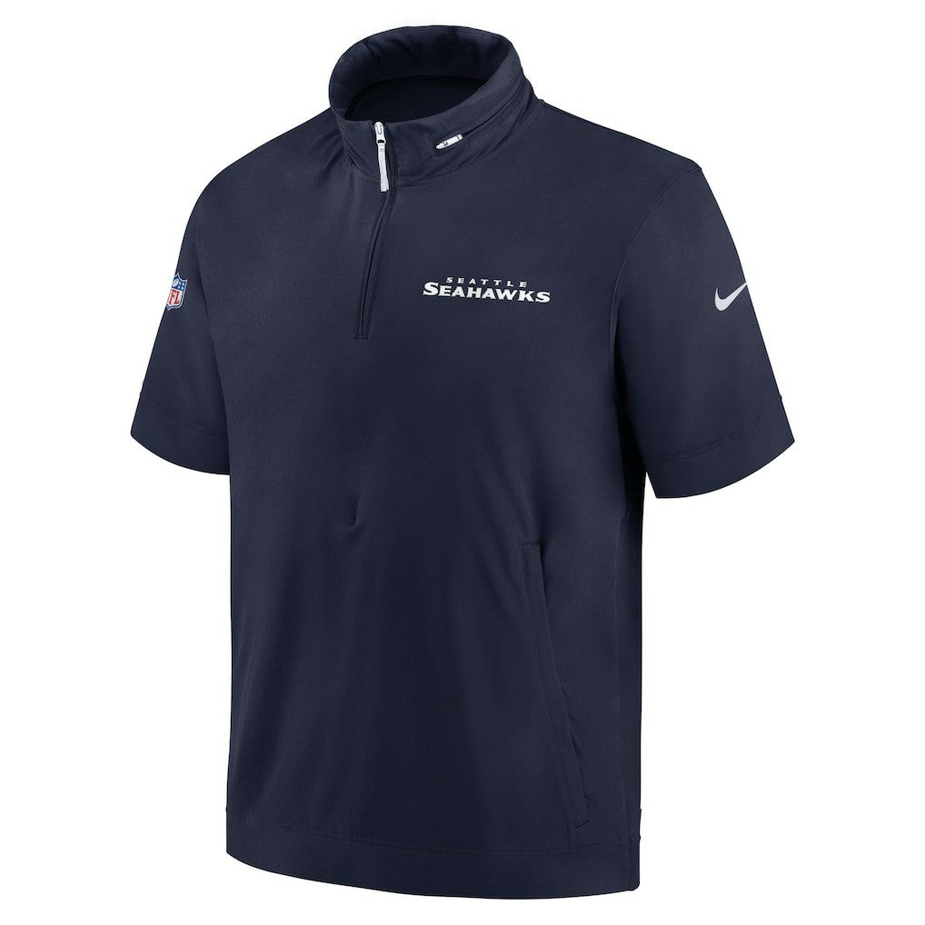 Nike Seattle Seahawks 2024 Sideline Coach Short Sleeve Half-Zip Hoodie Jacket College Navy