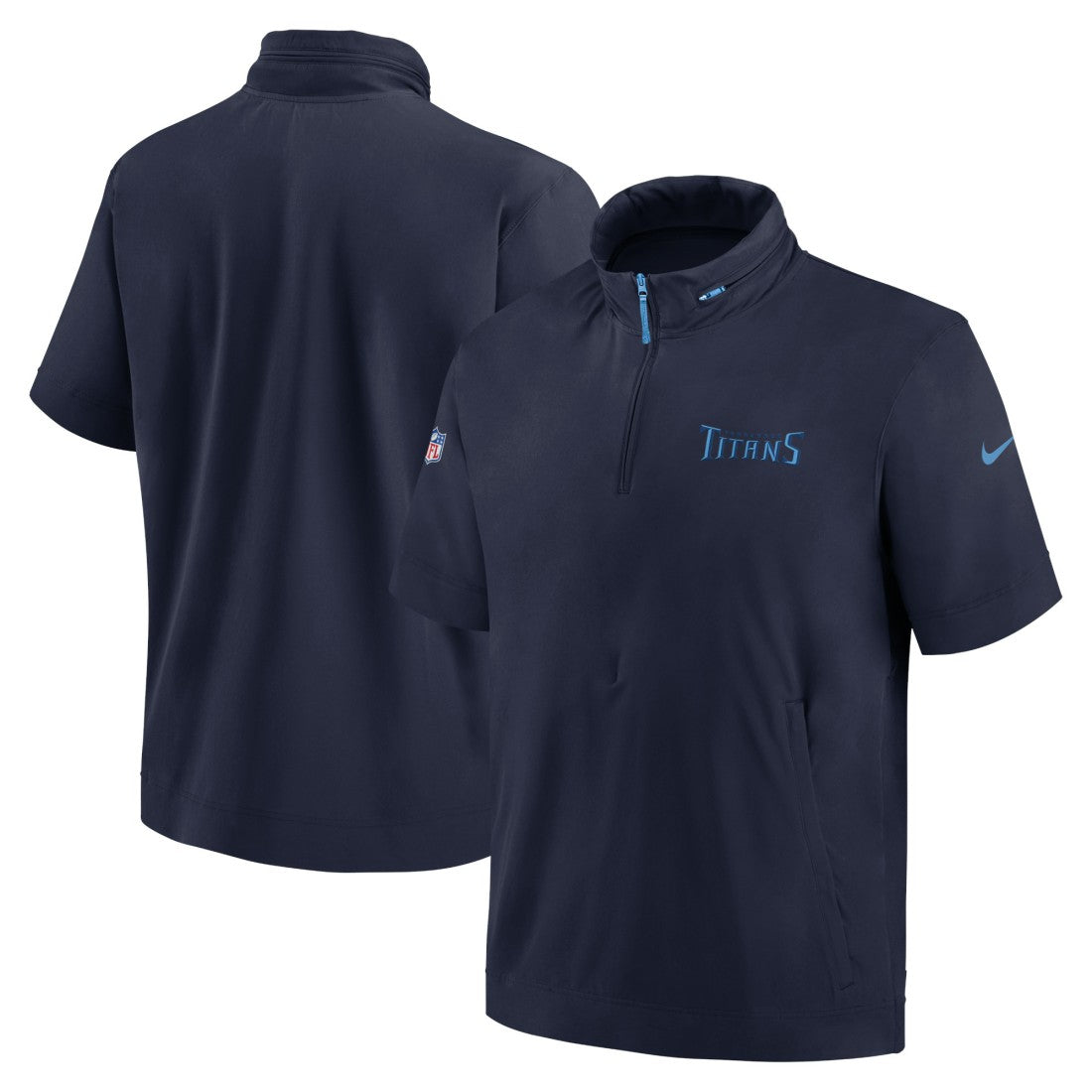 Nike Tennessee Titans 2024 Sideline Coach Short Sleeve Half-Zip Hoodie Jacket Navy
