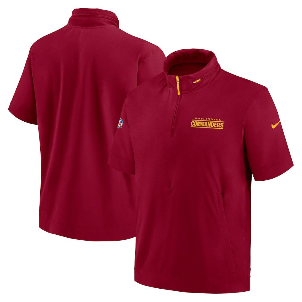 Nike Washington Commanders 2024 Sideline Coach Short Sleeve Half-Zip Hoodie Jacket Burgundy