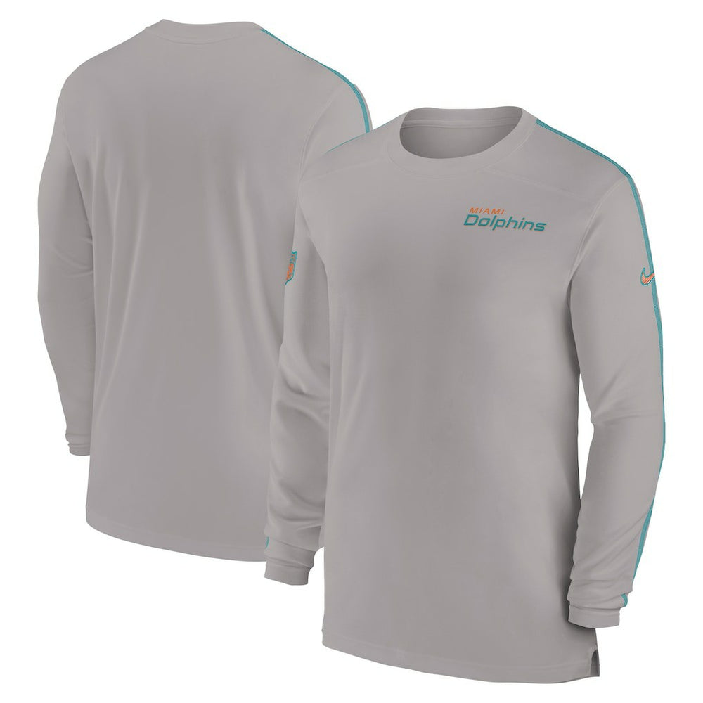 Nike Miami Dolphins Sideline Coach UV Performance Long Sleeve T-Shirt Gray