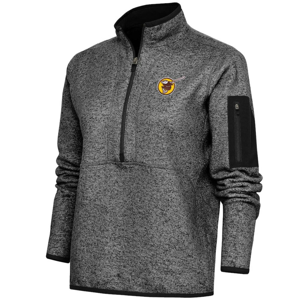 San Diego Padres Antigua Women's Cooperstown Logo Fortune Quarter-Zip Pullover Jacket - Heather Black - MLB Discount