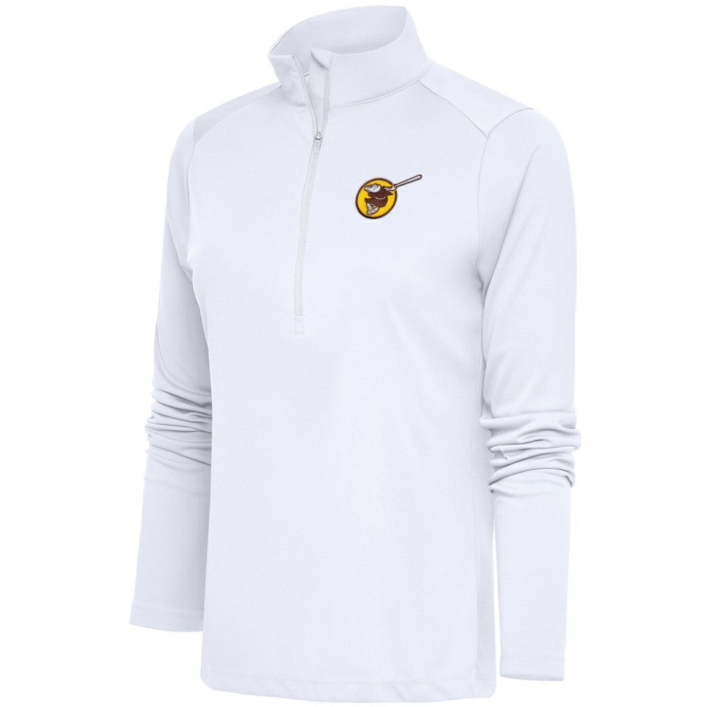 San Diego Padres Antigua Women's Cooperstown Tribute Half-Zip Pullover Top - White - MLB Lifestyle