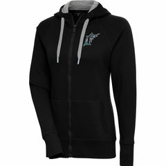 Florida Marlins Antigua Women's Cooperstown Collection Victory Raglan Full-Zip Hoodie - Black - MLB on Sale