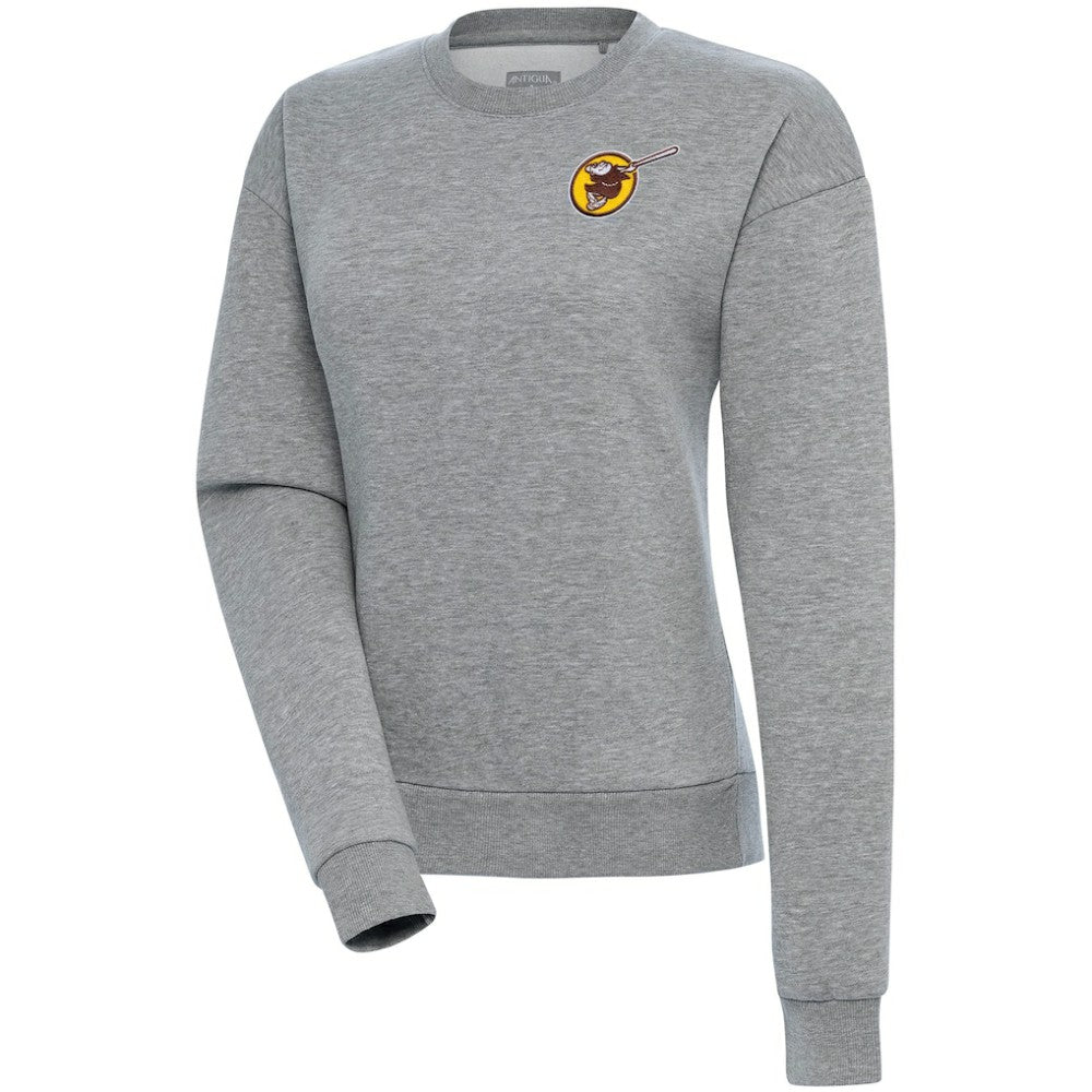 San Diego Padres Antigua Women's Cooperstown Victory Crewneck Pullover Sweatshirt - Heather Gray - MLB Lifestyle