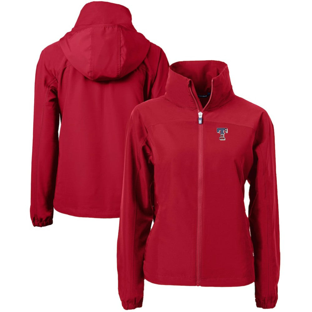 Texas Rangers Cutter & Buck Women's Charter Eco Recycled Full-Zip Jacket - Red - MLB on Sale