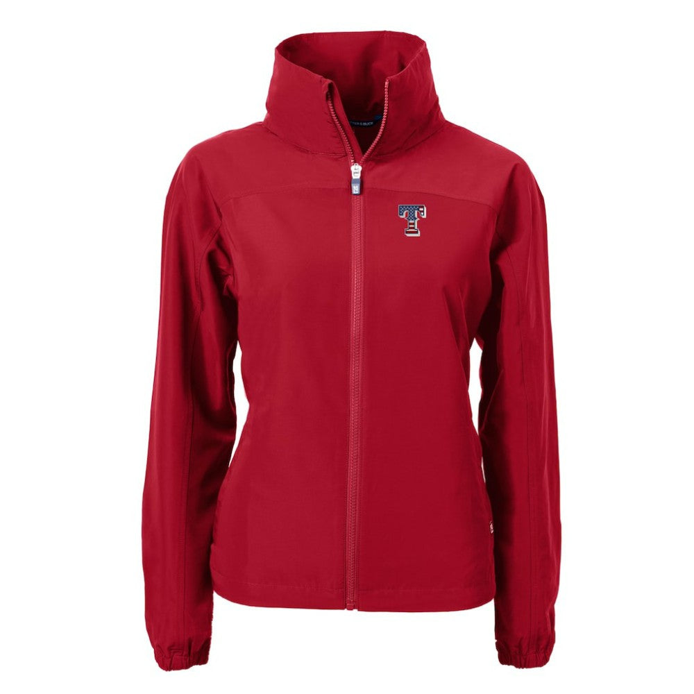Texas Rangers Cutter & Buck Women's Charter Eco Recycled Full-Zip Jacket - Red - MLB on Sale