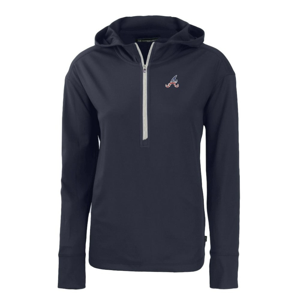 Atlanta Braves Cutter & Buck Women's Daybreak Eco Recycled Half-Zip Hoodie - Navy - MLB Lifestyle
