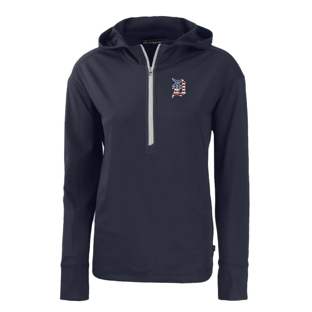 Detroit Tigers Cutter & Buck Women's Daybreak Eco Recycled Half-Zip Hoodie - Navy - MLB Discount
