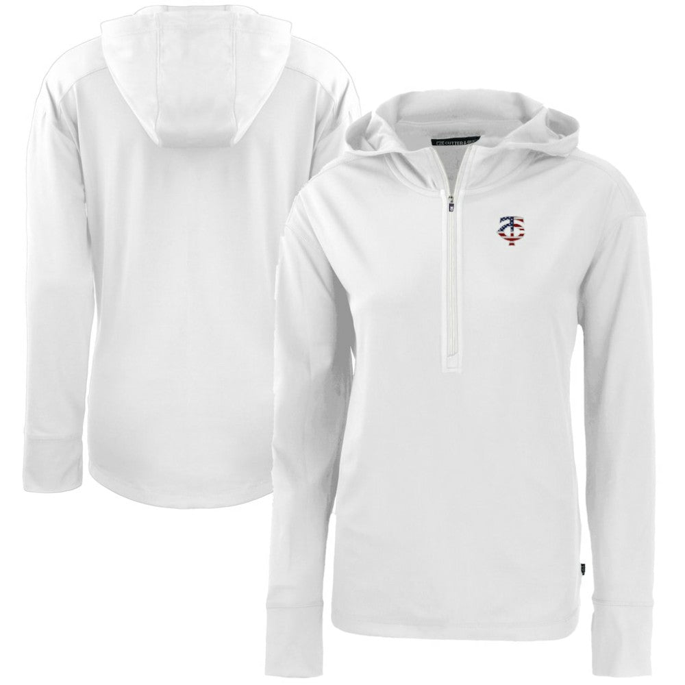 Minnesota Twins Cutter & Buck Women's Daybreak Eco Recycled Half-Zip Hoodie - White - MLB Sale