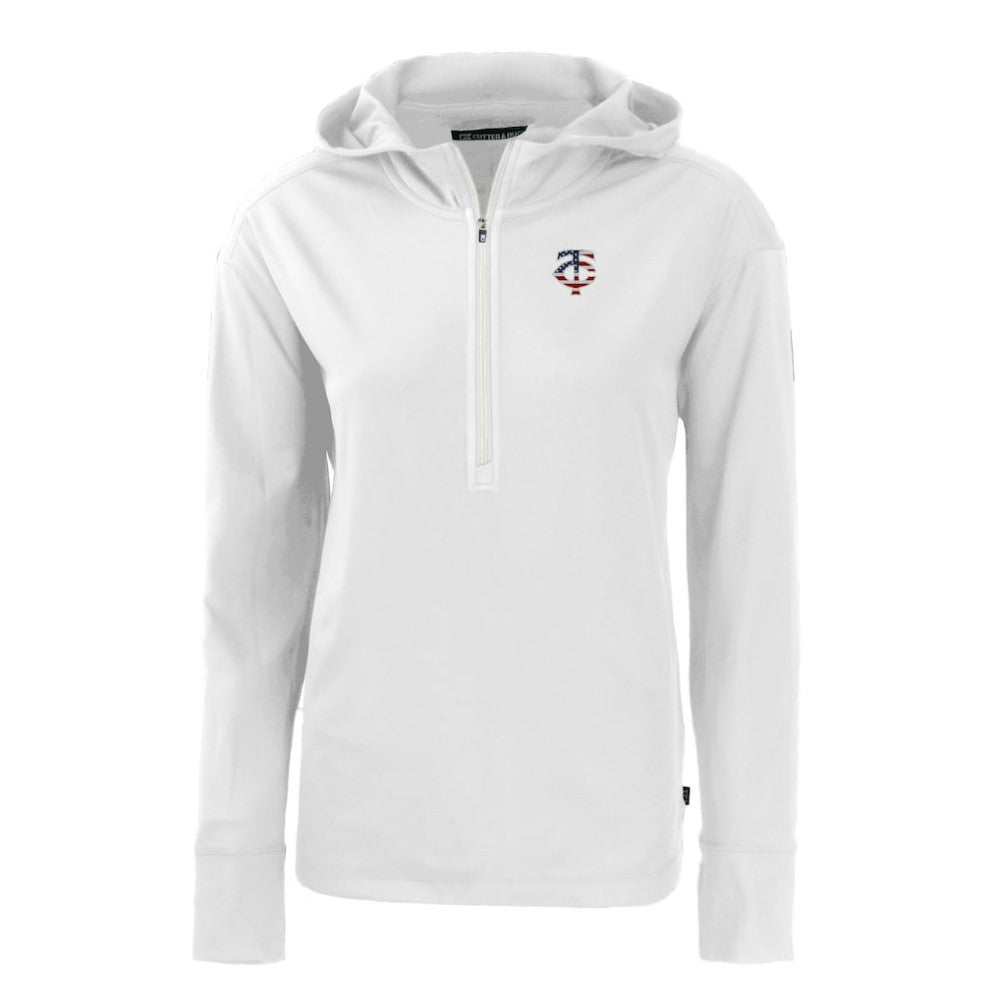 Minnesota Twins Cutter & Buck Women's Daybreak Eco Recycled Half-Zip Hoodie - White - MLB Sale