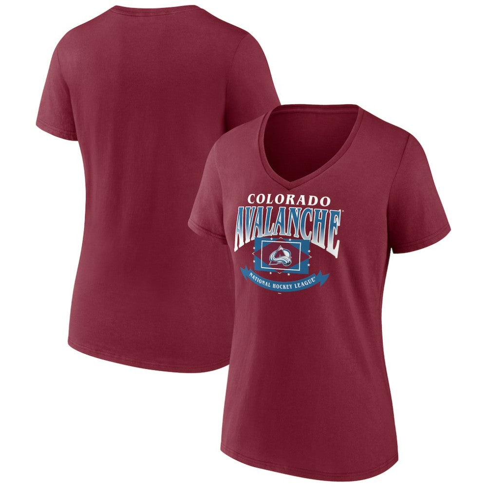 Colorado Avalanche Women's Slapshot V-Neck T-Shirt - Burgundy - NHL 200501585