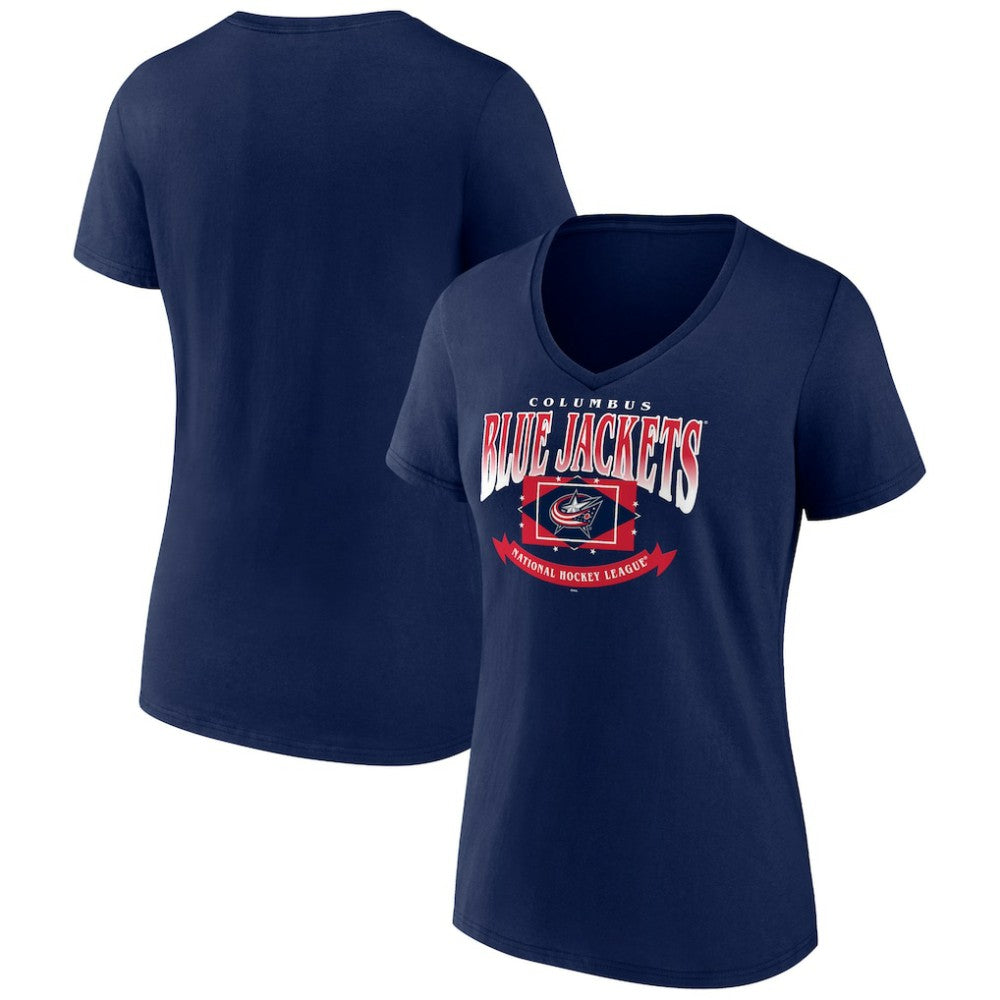 Columbus Blue Jackets Women's Slapshot V-Neck T-Shirt - Navy - NHL 200501586