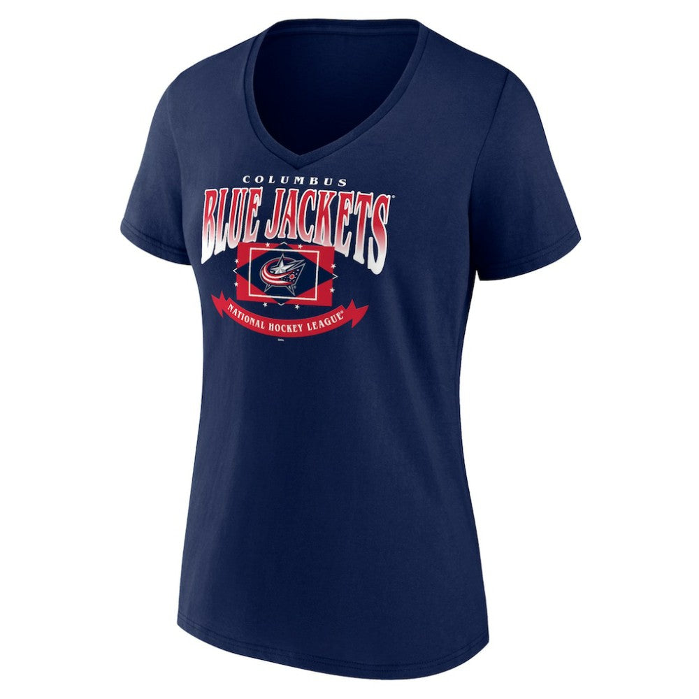 Columbus Blue Jackets Women's Slapshot V-Neck T-Shirt - Navy - NHL 200501586