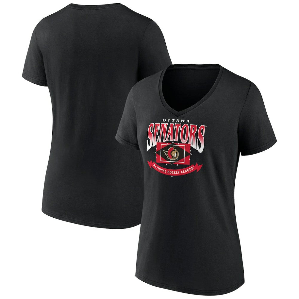 Ottawa Senators Women's Slapshot V-Neck T-Shirt - Black - NHL 200501597