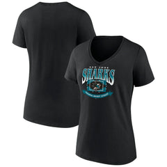 San Jose Sharks Women's Slapshot V-Neck T-Shirt - Black - NHL 200501599