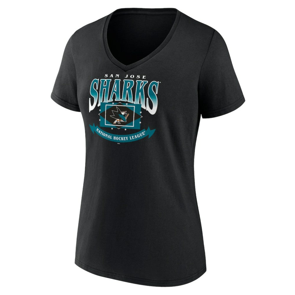San Jose Sharks Women's Slapshot V-Neck T-Shirt - Black - NHL 200501599