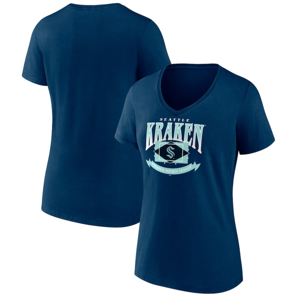Seattle Kraken Women's Slapshot V-Neck T-Shirt - Deep Sea Blue - NHL 200501600