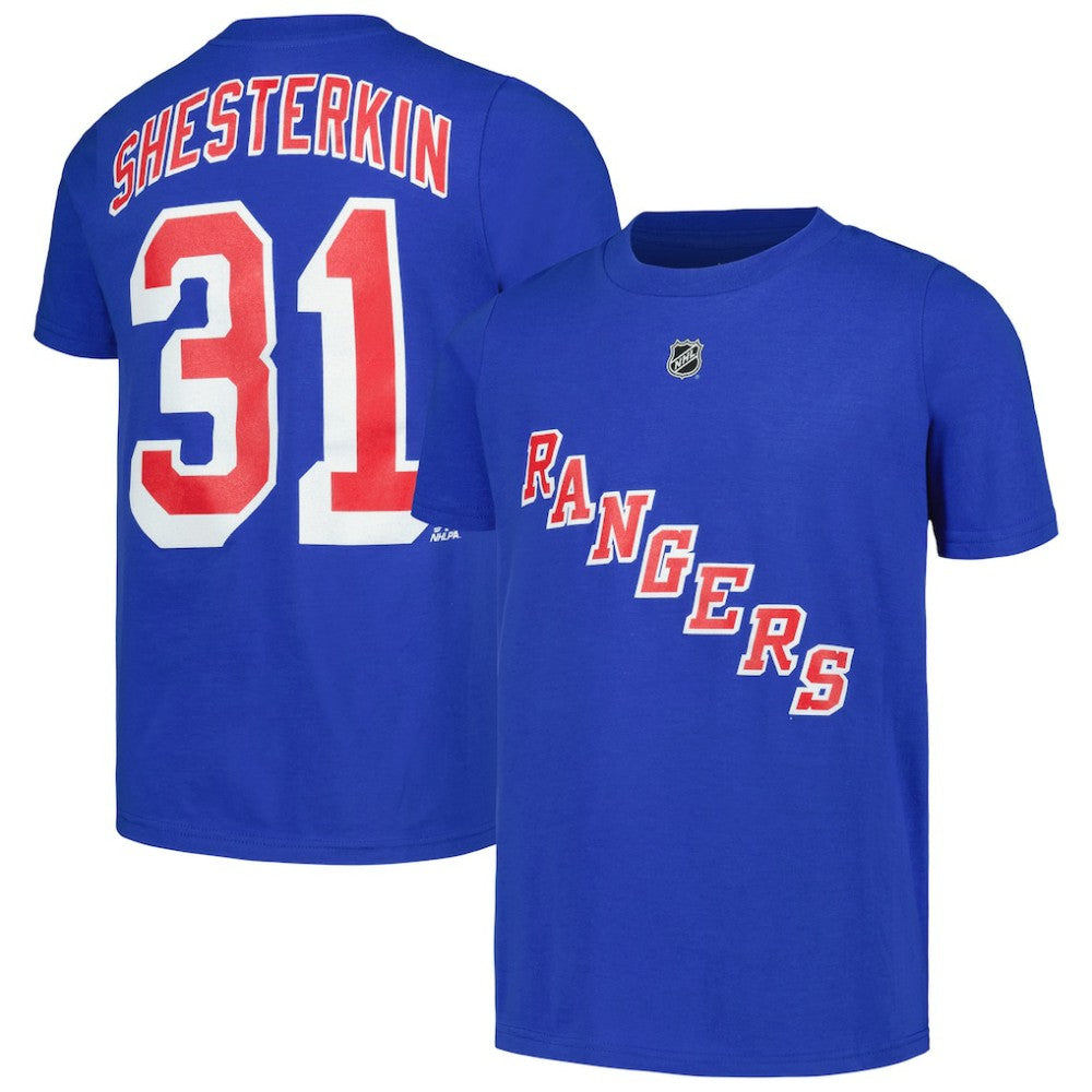 Igor Shesterkin New York Rangers Youth Player Name & Number T-Shirt - Blue - NHL 200504378