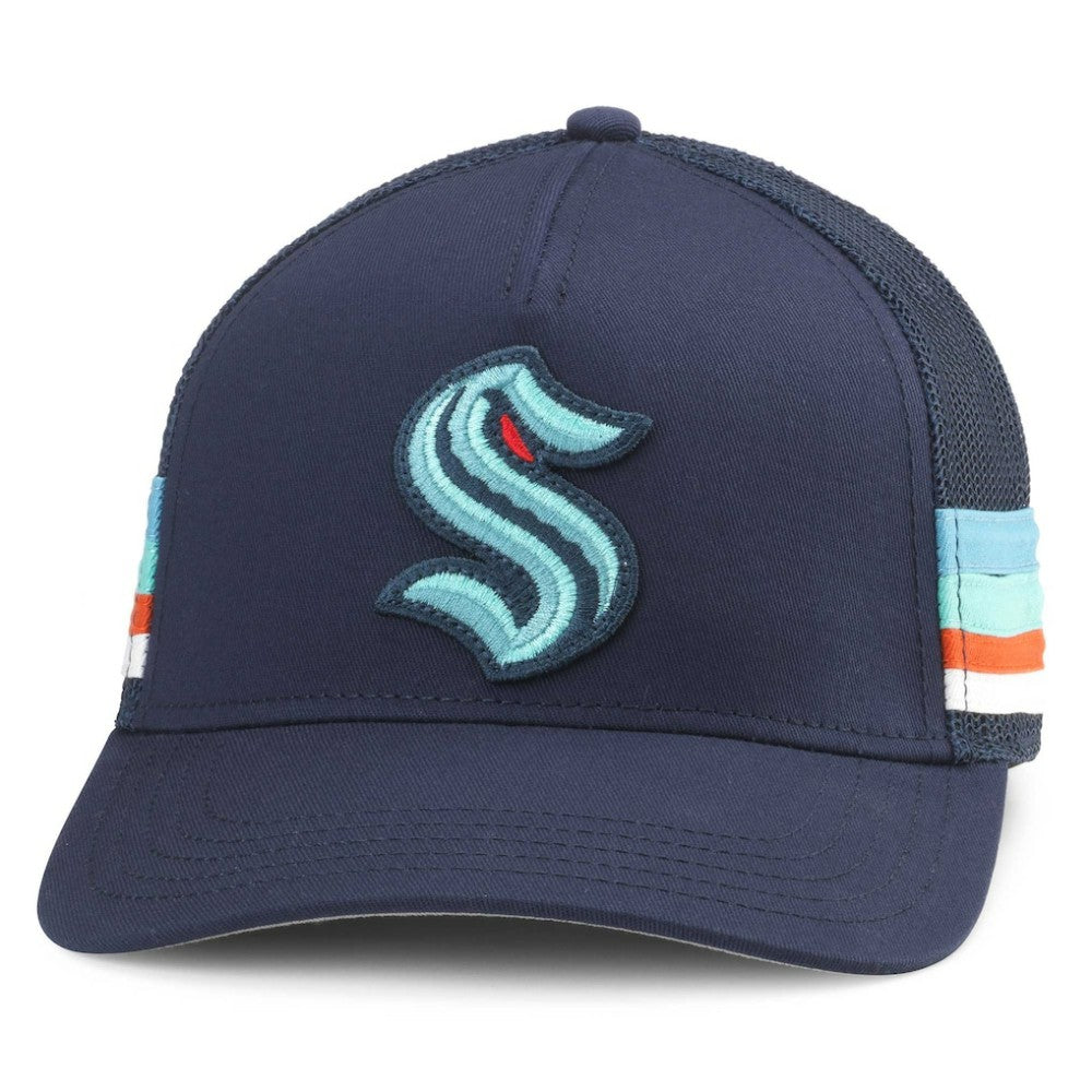 Seattle Kraken American Needle HotFoot Stripes Trucker Adjustable Hat - Deep Sea Blue - NHL 200509131