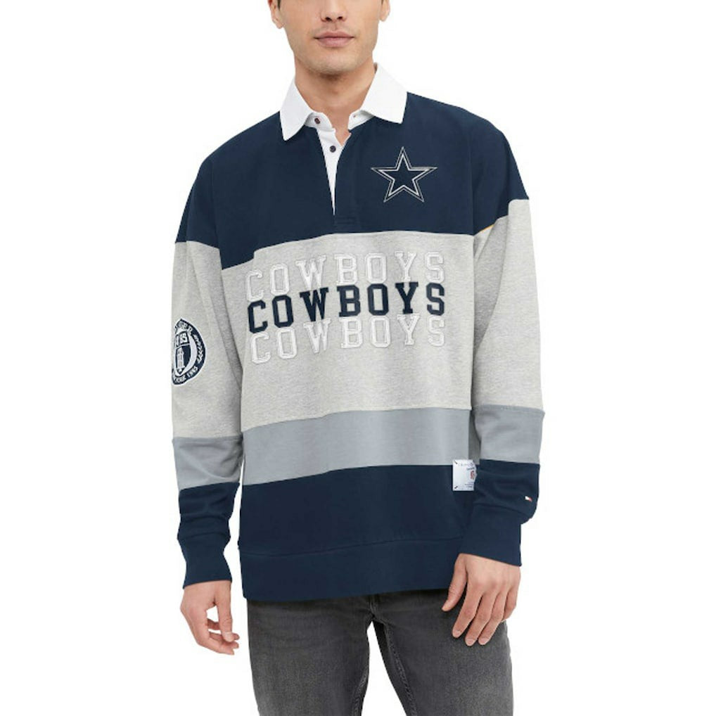 Dallas Cowboys Tommy Hilfiger Connor Oversized Rugby Long Sleeve Polo Heather Gray/Navy