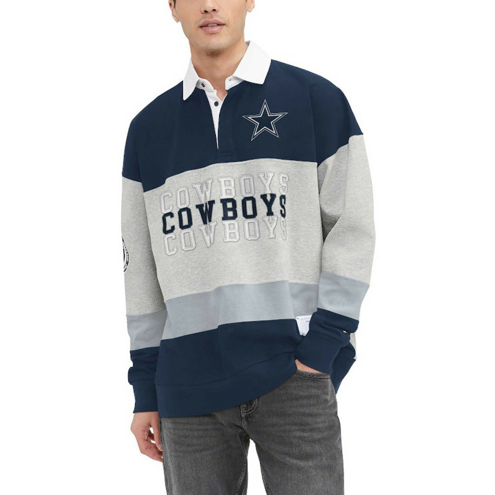 Dallas Cowboys Tommy Hilfiger Connor Oversized Rugby Long Sleeve Polo Heather Gray/Navy
