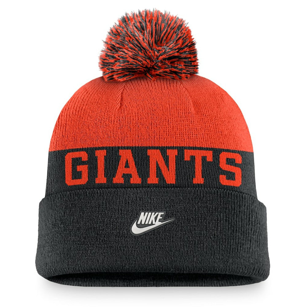 San Francisco Giants Nike Rewind Peak Cuffed Knit Hat with Pom - Black - Nike Sale