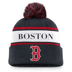 Boston Red Sox Nike Team Stripe Peak Cuffed Knit Hat with Pom - Navy - Nike Lifestyle