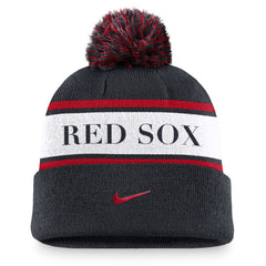 Boston Red Sox Nike Team Stripe Peak Cuffed Knit Hat with Pom - Navy - Nike Lifestyle