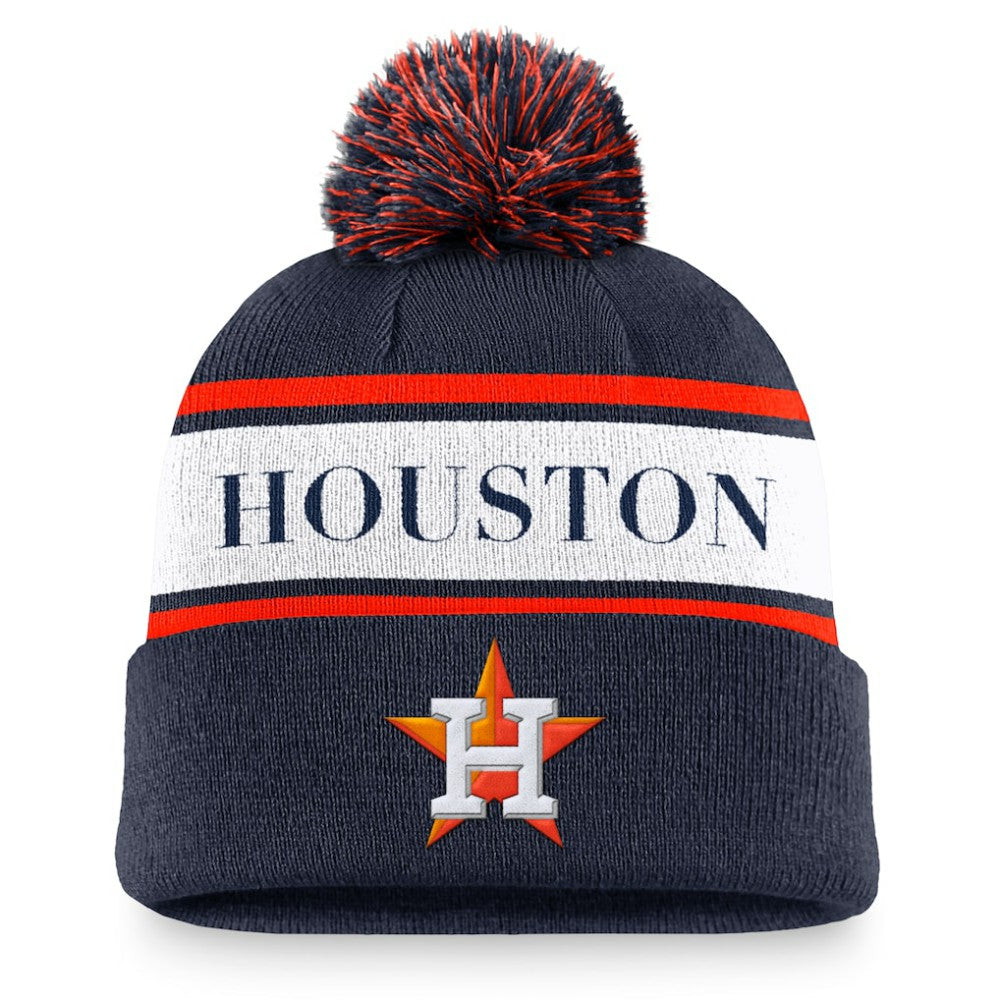 Houston Astros Nike Team Stripe Peak Cuffed Knit Hat with Pom - Navy - Nike on Sale