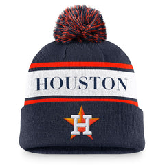 Houston Astros Nike Team Stripe Peak Cuffed Knit Hat with Pom - Navy - Nike on Sale