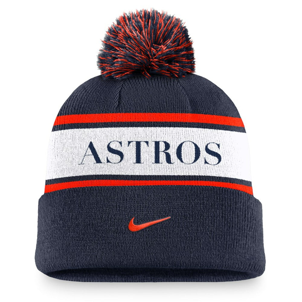 Houston Astros Nike Team Stripe Peak Cuffed Knit Hat with Pom - Navy - Nike on Sale