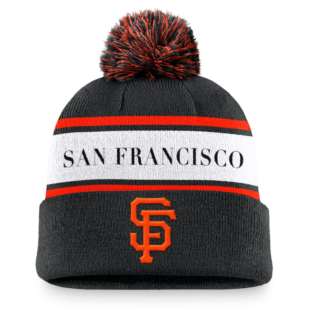 San Francisco Giants Nike Team Stripe Peak Cuffed Knit Hat with Pom - Black - Nike Online