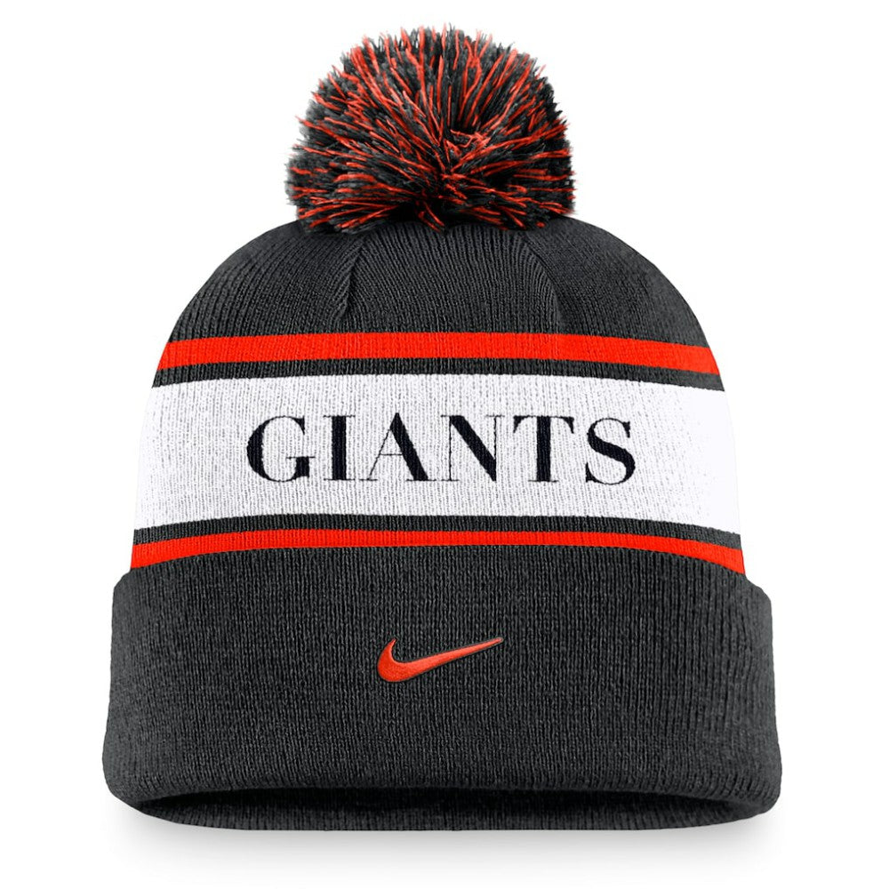 San Francisco Giants Nike Team Stripe Peak Cuffed Knit Hat with Pom - Black - Nike Online