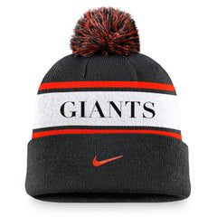 San Francisco Giants Nike Team Stripe Peak Cuffed Knit Hat with Pom - Black - Nike Online