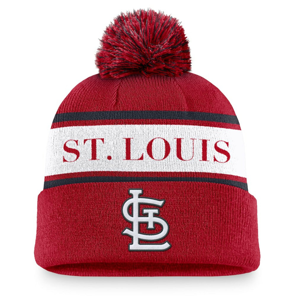 St. Louis Cardinals Nike Team Stripe Peak Cuffed Knit Hat with Pom - Red - Nike on Sale