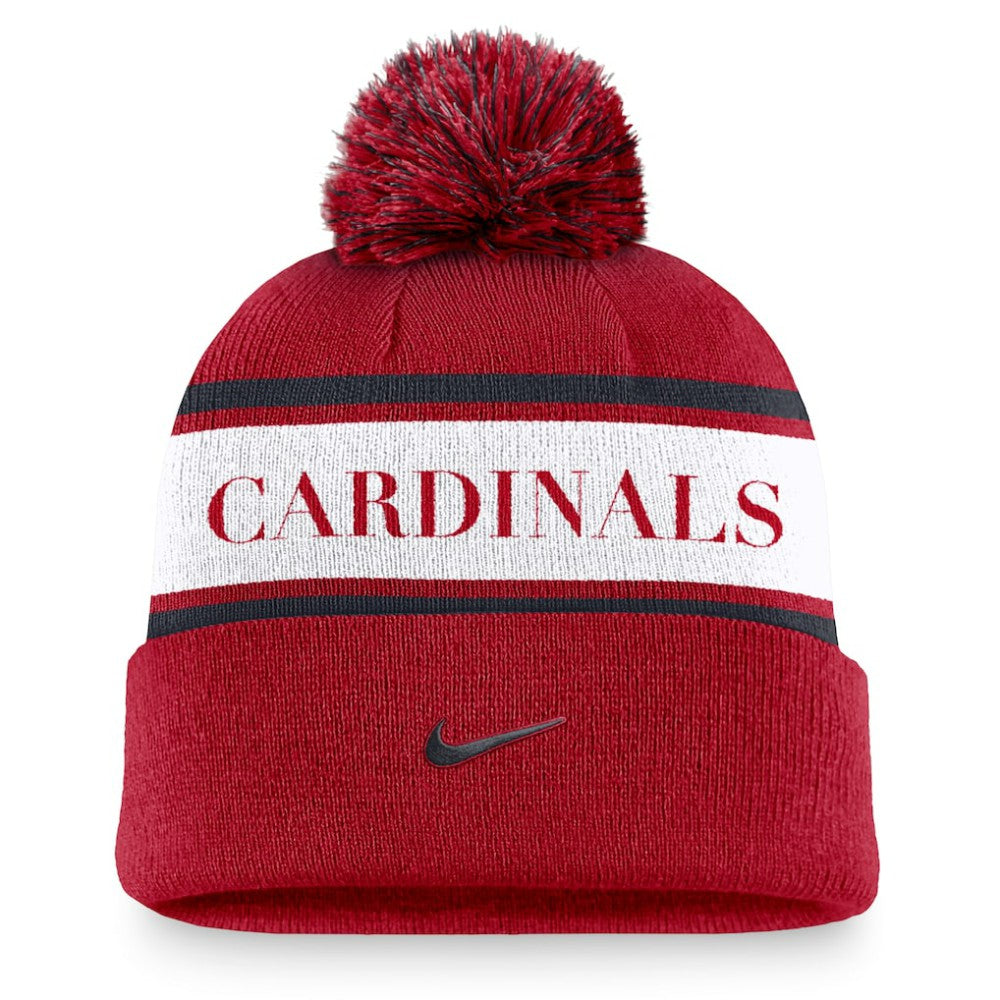 St. Louis Cardinals Nike Team Stripe Peak Cuffed Knit Hat with Pom - Red - Nike on Sale