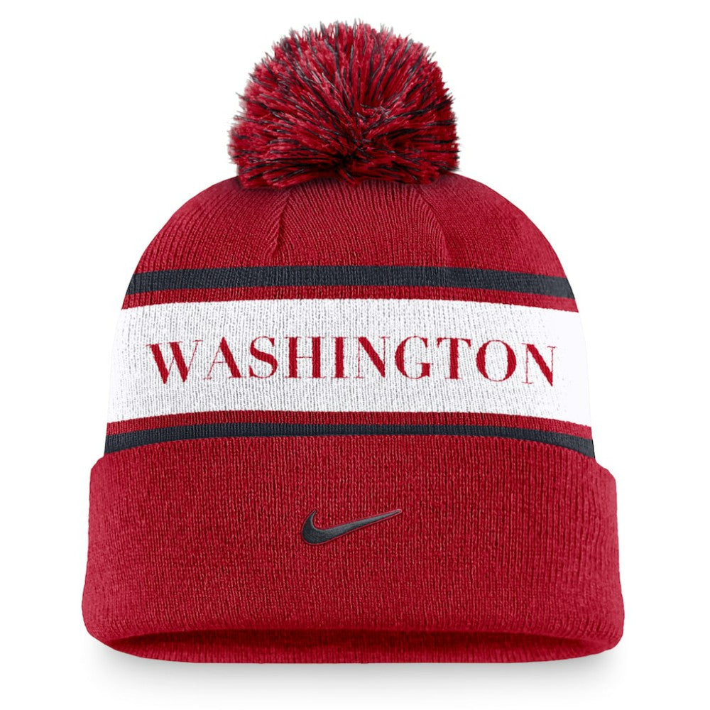 Washington Nationals Nike Team Stripe Peak Cuffed Knit Hat with Pom - Red - Nike Lifestyle