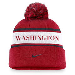 Washington Nationals Nike Team Stripe Peak Cuffed Knit Hat with Pom - Red - Nike Lifestyle