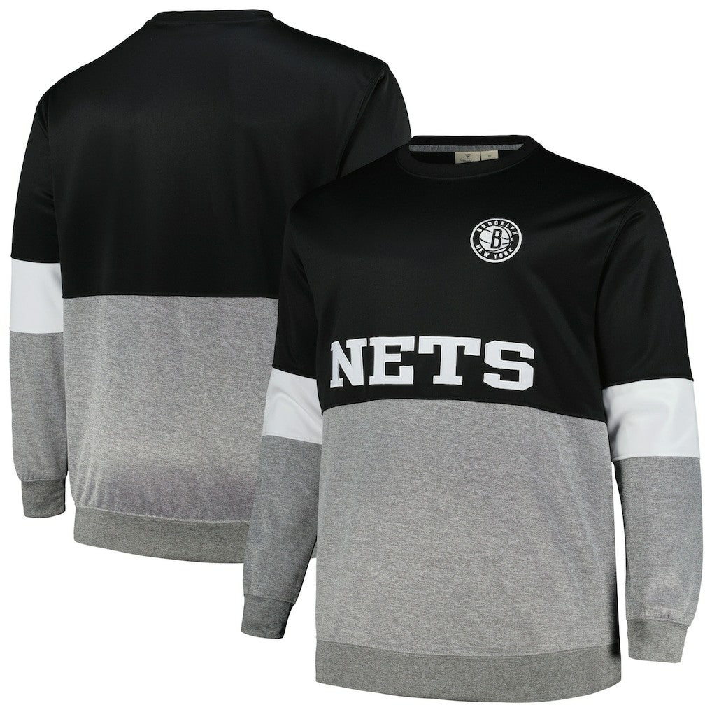 Brooklyn Nets Big & Tall Split Pullover Sweatshirt Black/Heather Gray | Fanatics