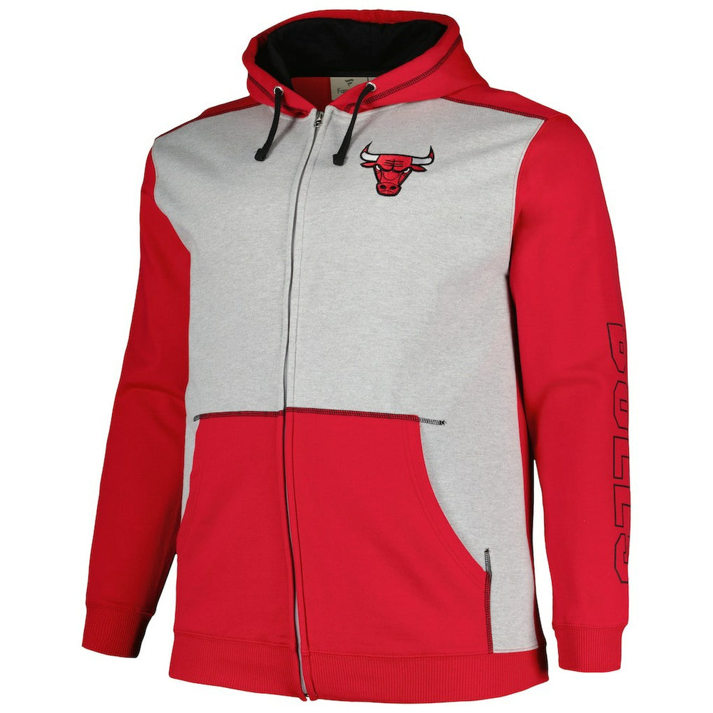 Chicago Bulls Big & Tall Contrast Pieced Stitched Full-Zip Hoodie Red/Heather Gray | Fanatics Lifestyle