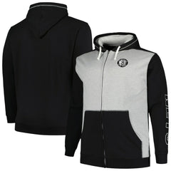 Brooklyn Nets Big & Tall Contrast Pieced Stitched Full-Zip Hoodie Black/Heather Gray | Fanatics online