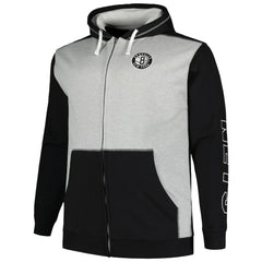 Brooklyn Nets Big & Tall Contrast Pieced Stitched Full-Zip Hoodie Black/Heather Gray | Fanatics online