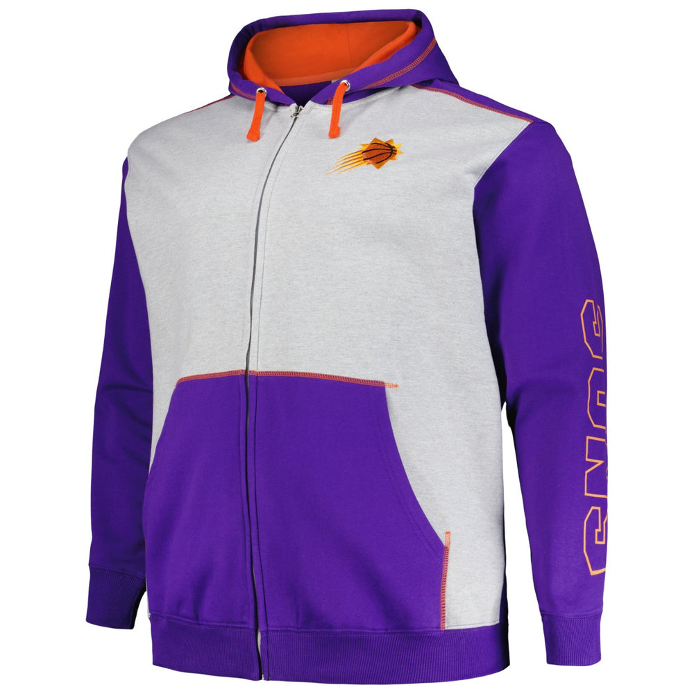 Phoenix Suns Big & Tall Contrast Pieced Stitched Full-Zip Hoodie Purple/Heather Gray | Fanatics US