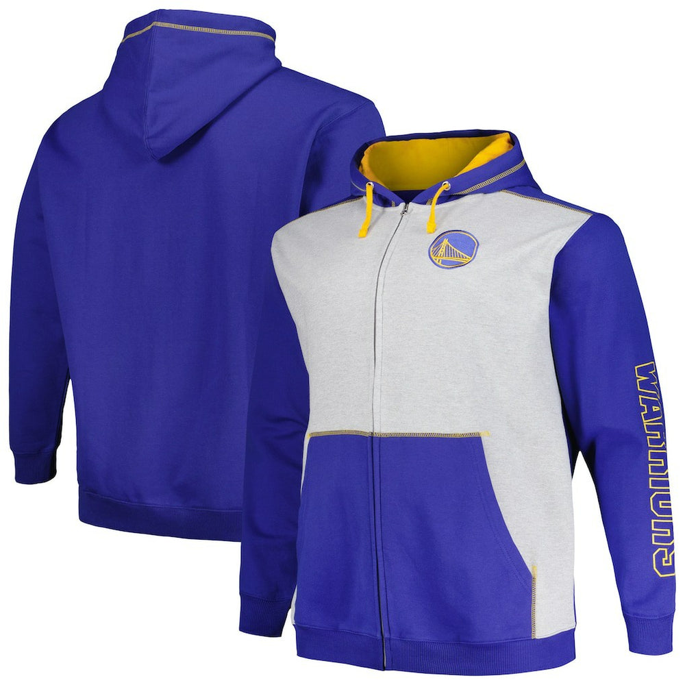 Golden State Warriors Big & Tall Contrast Pieced Stitched Full-Zip Hoodie for sale Royal/Heather Gray | Fanatics outlet
