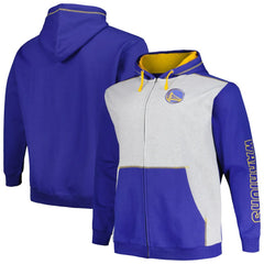 Golden State Warriors Big & Tall Contrast Pieced Stitched Full-Zip Hoodie for sale Royal/Heather Gray | Fanatics outlet