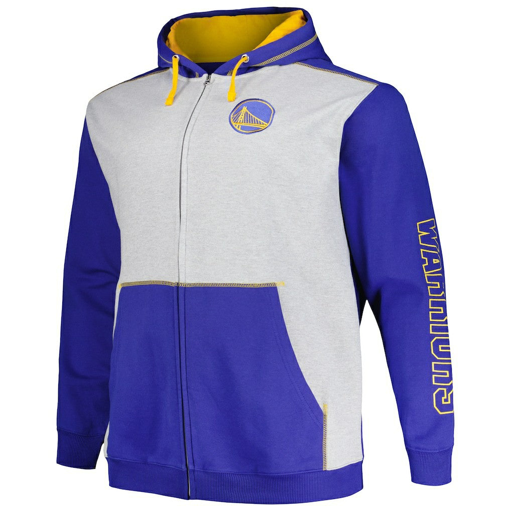 Golden State Warriors Big & Tall Contrast Pieced Stitched Full-Zip Hoodie for sale Royal/Heather Gray | Fanatics outlet