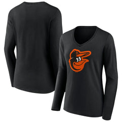 Baltimore Orioles Fanatics Women's Official Logo V-Neck Long Sleeve T-Shirt - Black - Fanatics Sale